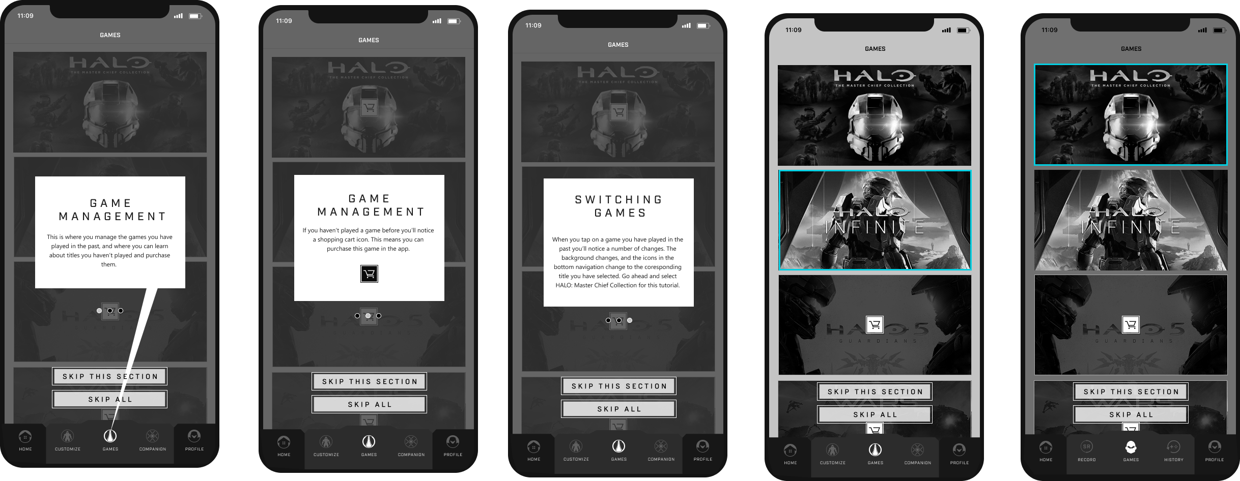 FTUE signed-in flow — screens 1–5