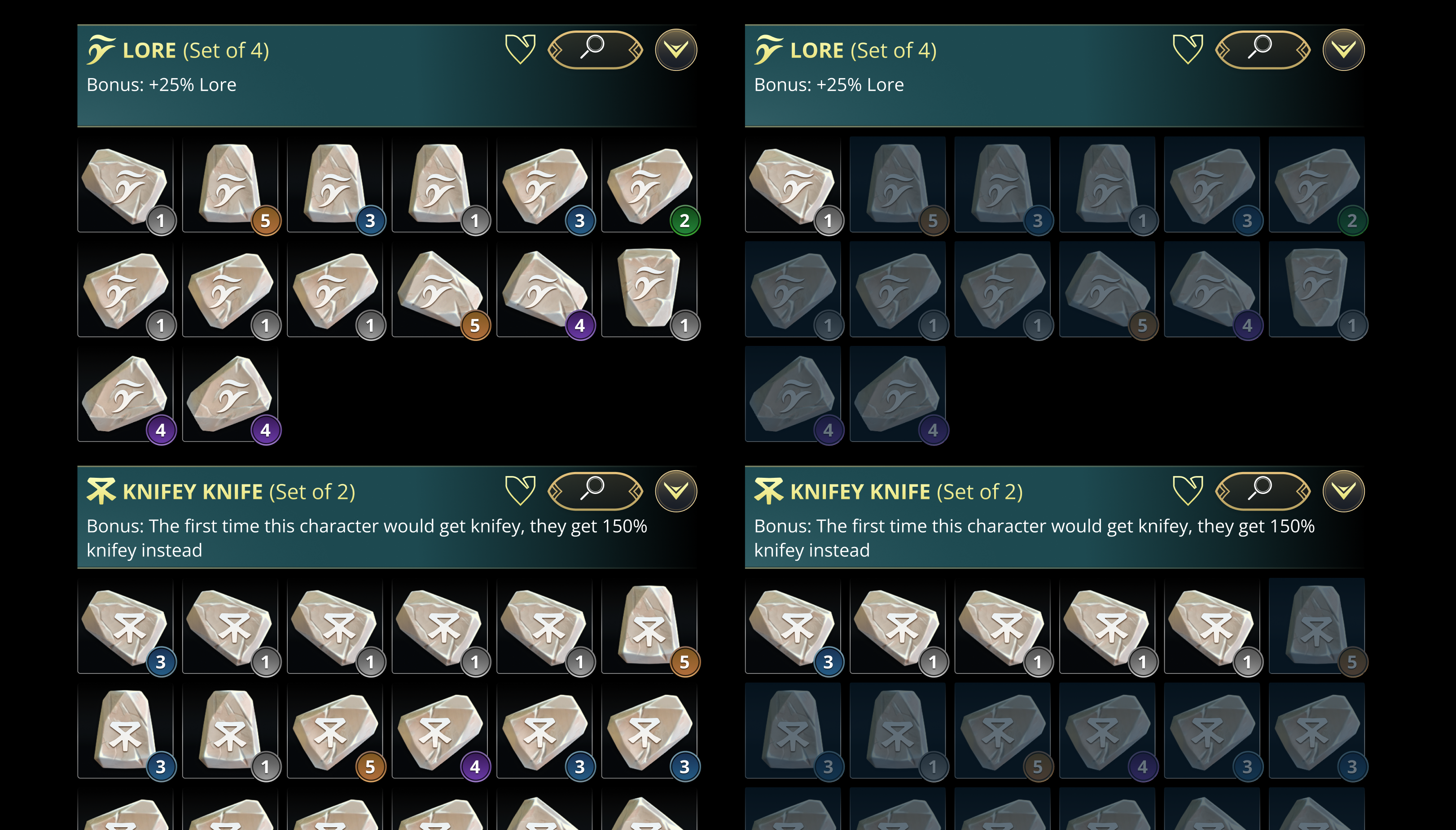 Glyph inventory — set filter