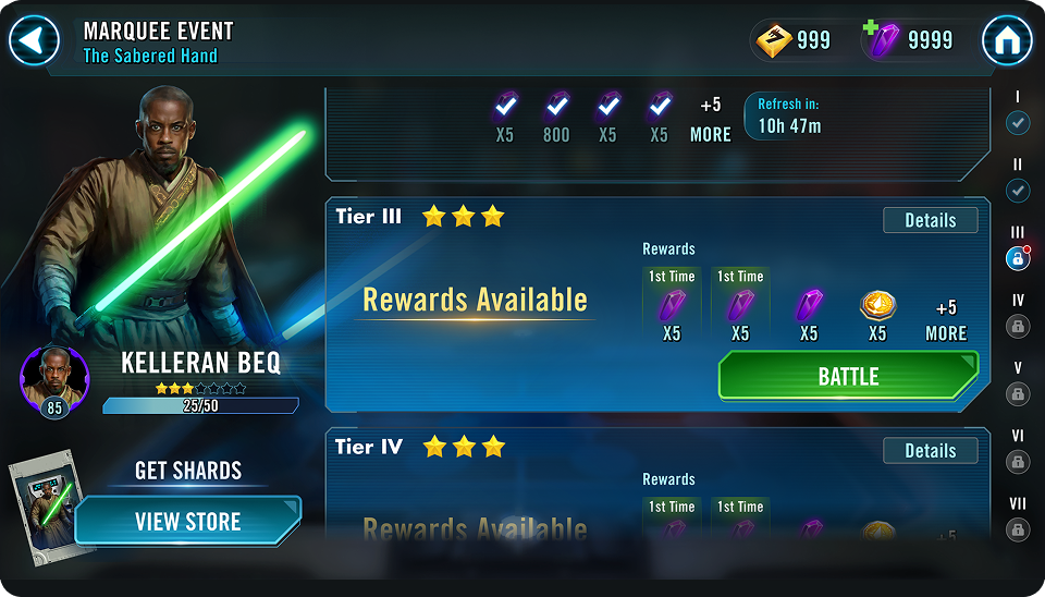 Auto-scroll after — player lands directly on next actionable tier