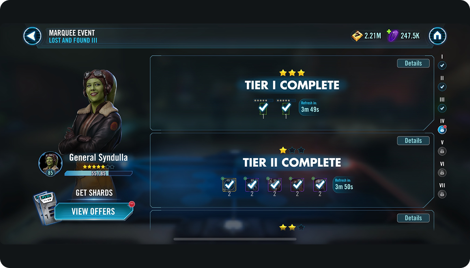 Auto-scroll before — player lands at top of event, completed tiers visible first