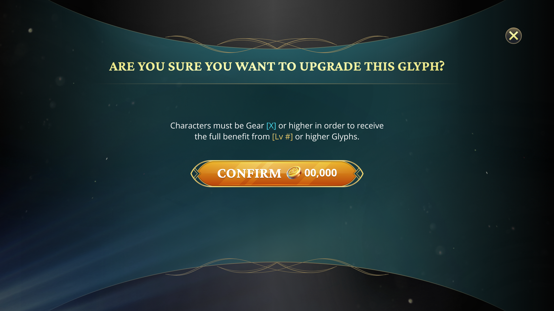 Upgrade Glyph confirmation modal — gear tier requirement