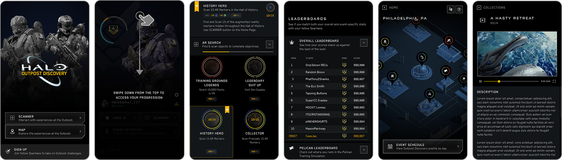 Halo Outpost Discovery app screens